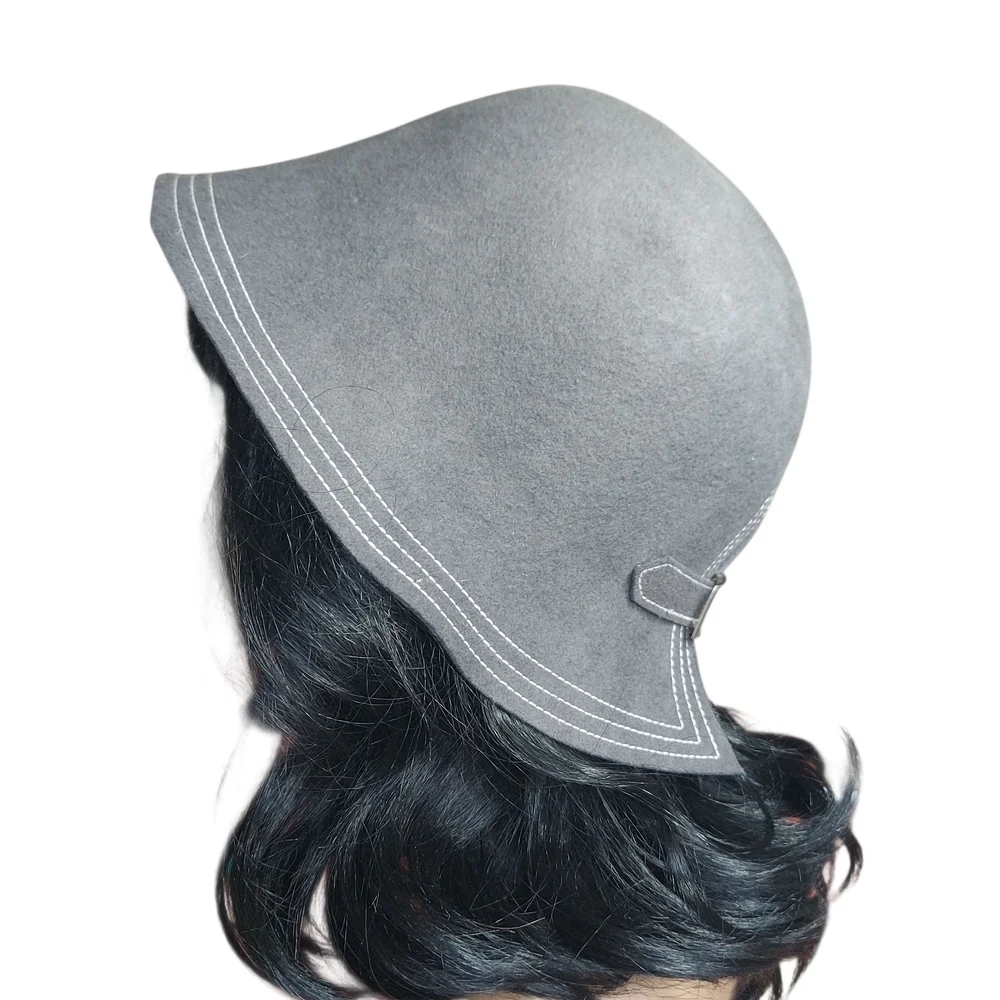 The Hatter Company Gray Felt Cloche Hat with Buckle Stitch Detail Vintage Inspir - Picture 5 of 13